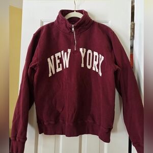 Pac Sun/J Galt Burgundy New York 1/4 Zip Sweatshirt